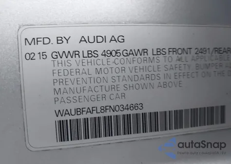 2015 Audi A4 2.0T Premium z USA, uszkodzony, nr VIN WAUBFAFL8FN034663